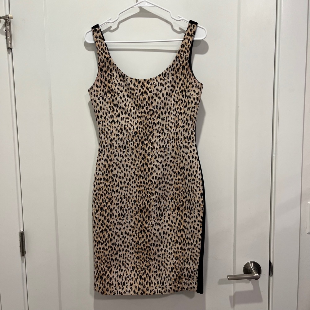 Diane von Furstenberg Leopard Print Colorblock Sheath Dress Tan Black Size 6